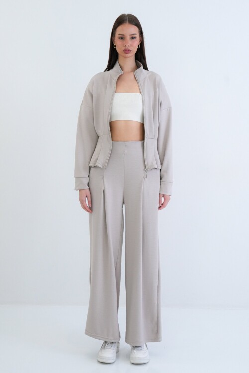 Fermuarlı Sweatshirt Ve Beli Lastikli Pantolon Takım