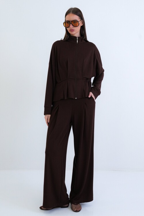 Fermuarlı Sweatshirt Ve Beli Lastikli Pantolon Takım