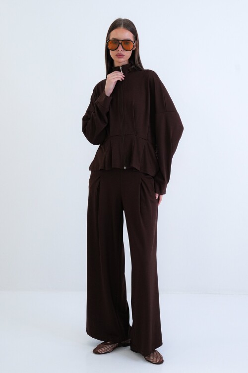 Fermuarlı Sweatshirt Ve Beli Lastikli Pantolon Takım