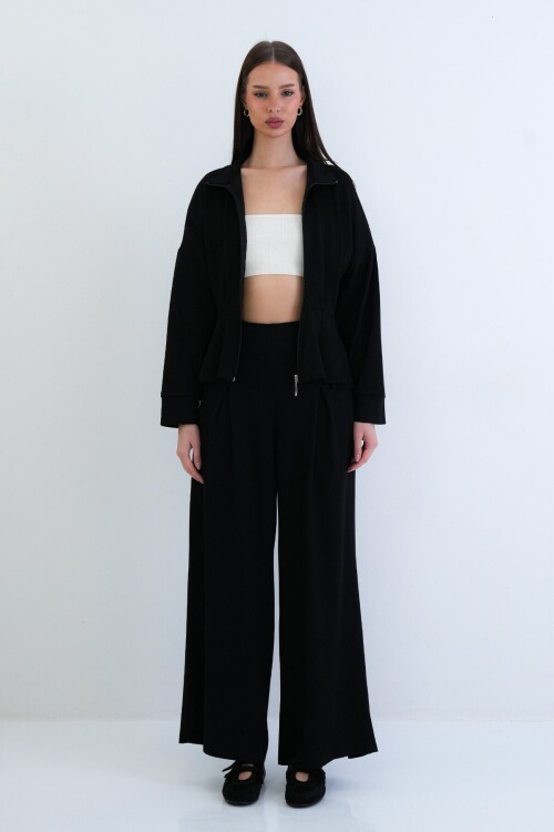 Fermuarlı Sweatshirt Ve Beli Lastikli Pantolon Takım