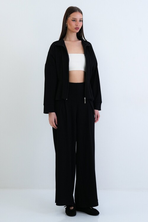 Fermuarlı Sweatshirt Ve Beli Lastikli Pantolon Takım