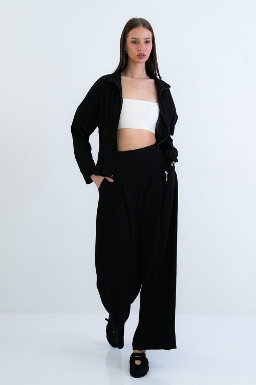 Fermuarlı Sweatshirt Ve Beli Lastikli Pantolon Takım