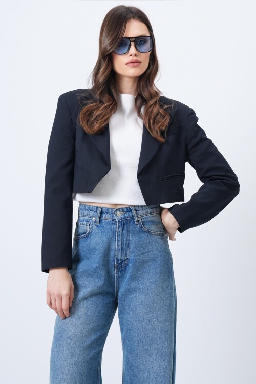 Fileto Cepli Astarlı Crop Ceket