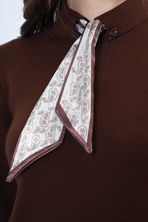 Fularlı Gömlek Yaka Mini Boy Elbise