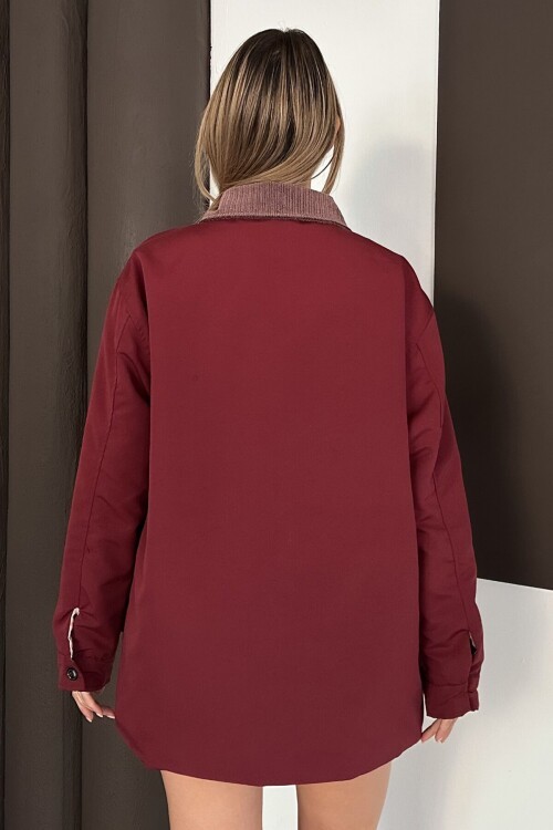 Kadife Yaka Çift Cepli Astarlı Fermuar Kapamalı Ceket