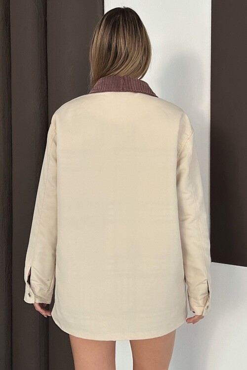 Kadife Yaka Çift Cepli Astarlı Fermuar Kapamalı Ceket