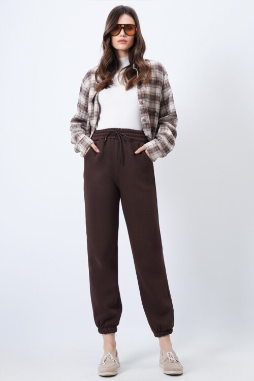 Kahve 3 İplik İçi Şardonlu Jogging Eşofman Altı