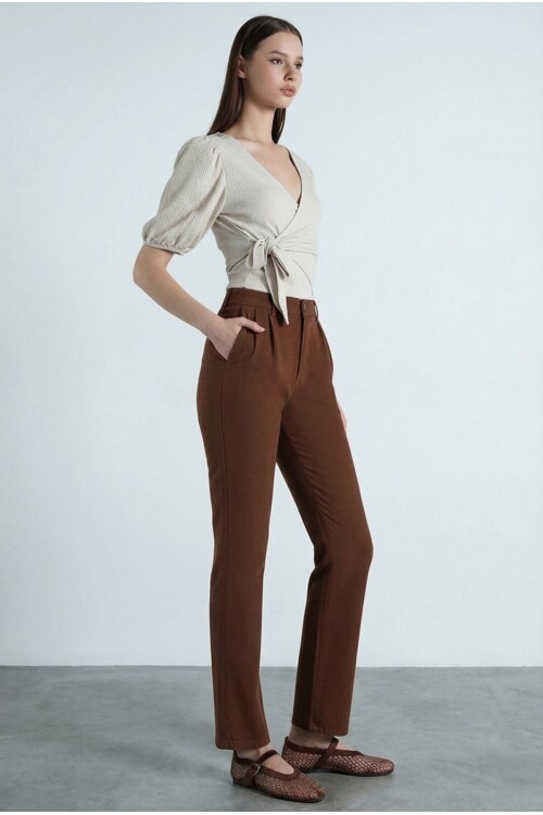 Kahve Yüksek Bel Havuç Pantolon