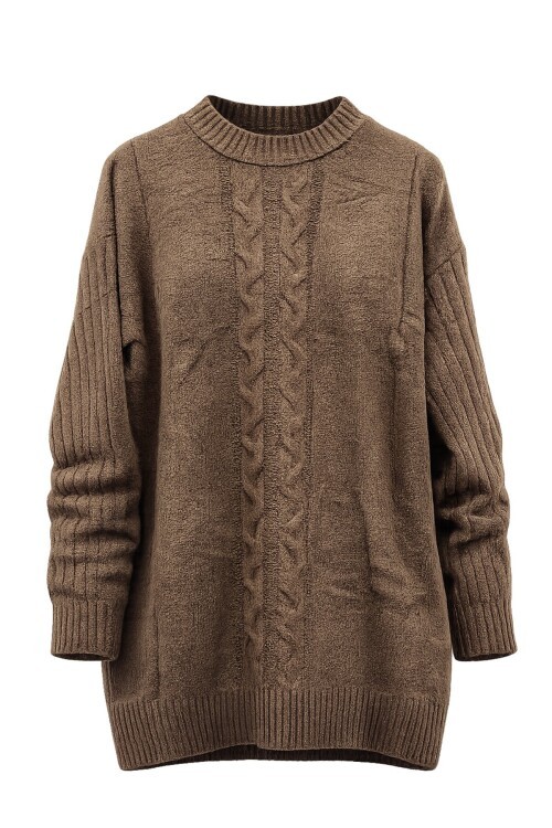 Kahverengi Bisiklet Yaka Triko Kazak