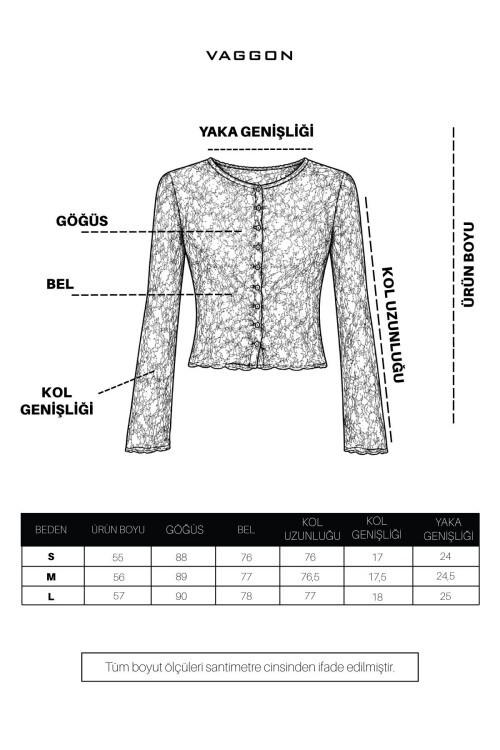 Kahverengi Düğmeli Dantel Bluz