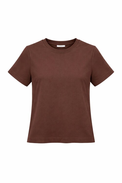 Kahverengi Likralı Kısa T-Shirt
