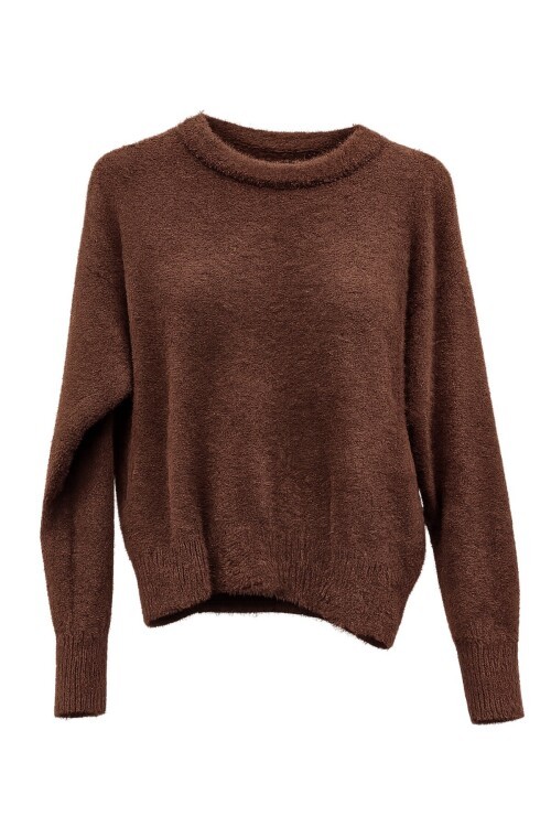 Kahverengi Tüylü Triko Kazak