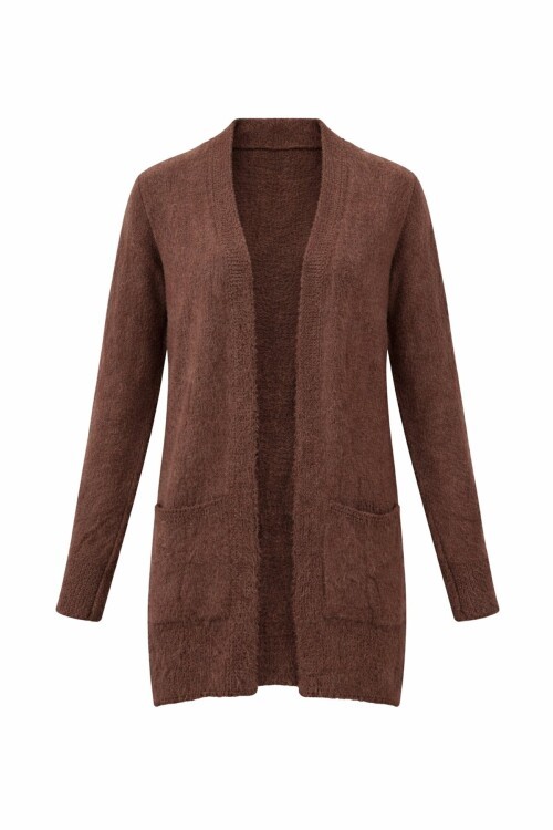 Kahverengi Tüylü Uzun Hırka