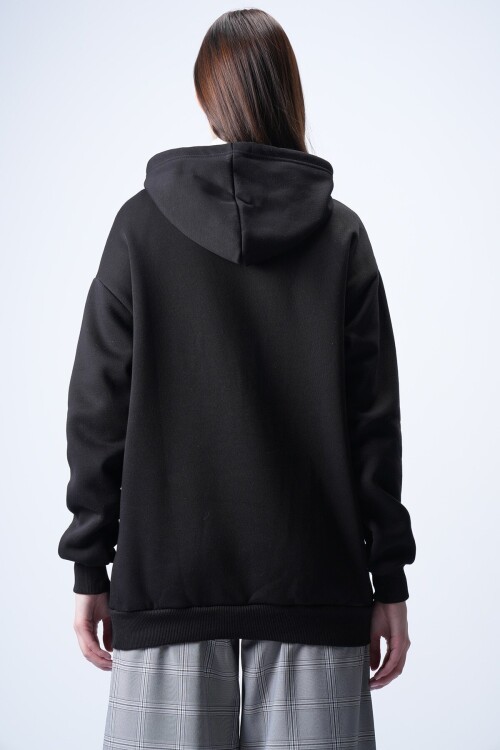 Siyah Kapüşonlu Sweatshırt