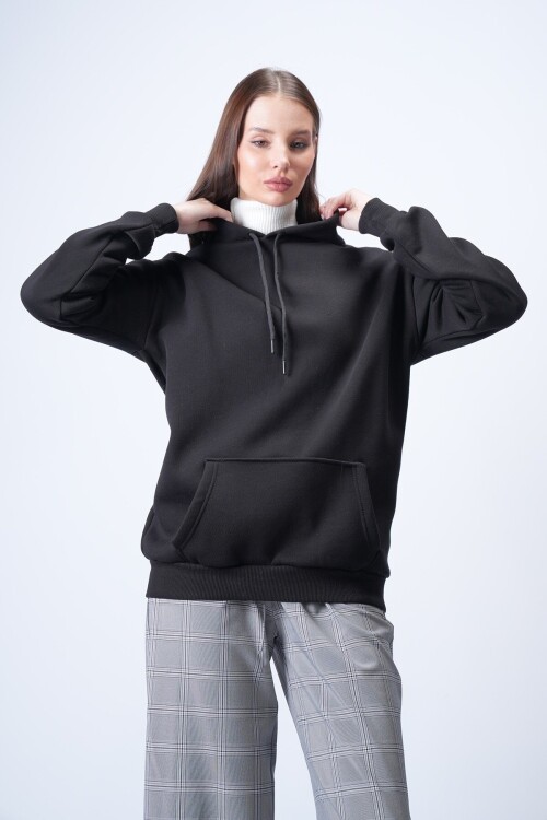 Siyah Kapüşonlu Sweatshırt