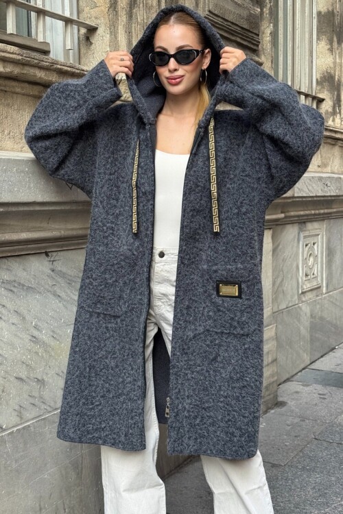 Kapüşonlu Uzun Peluş Mont