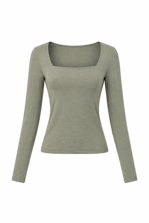 Çağla Yeşili Kare Yaka Bluz