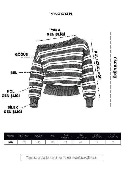 Siyah Kayık Yaka Çizgili Triko