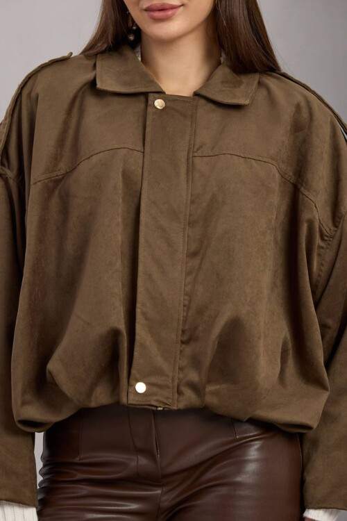 Kemer Detaylı Fermuar Kapamalı Astarlı Bomber Süet Ceket