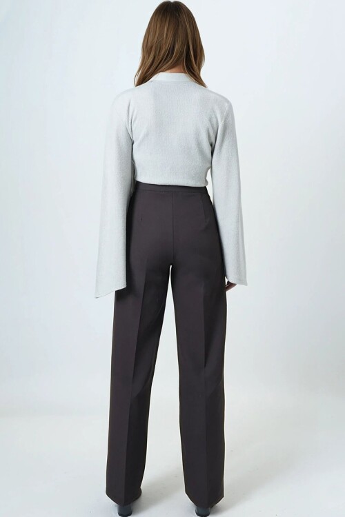 Kemerli Düğme Kapamalı Çift Cepli Palazzo Pantolon