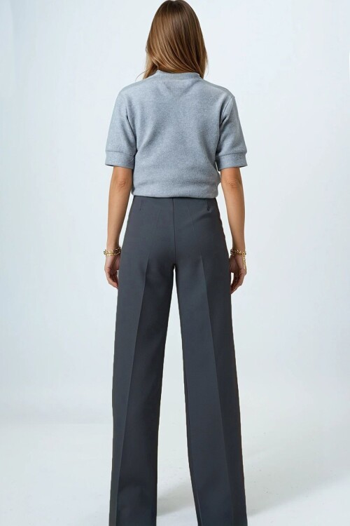 Kemerli Düğme Kapamalı Çift Cepli Palazzo Pantolon