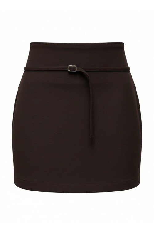 Kendinden İnce Kemer Detaylı Mini Etek