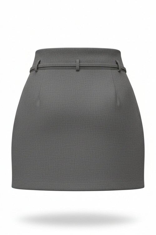 Kendinden İnce Kemer Detaylı Mini Etek
