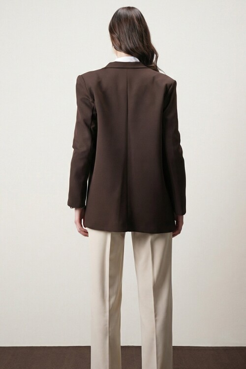 Kahverengi Kontrastlı Blazer Ceket