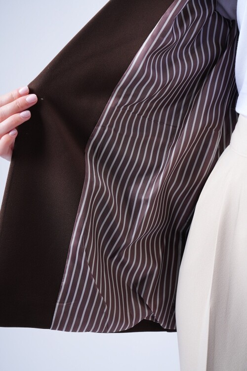 Kahverengi Kontrastlı Blazer Ceket