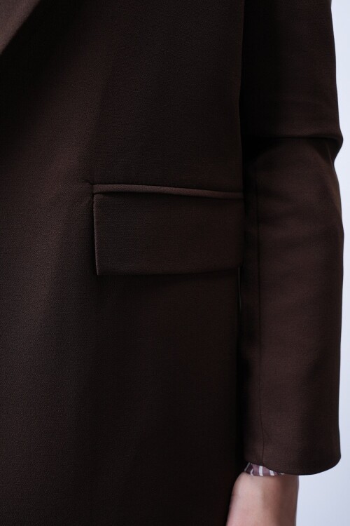 Kahverengi Kontrastlı Blazer Ceket