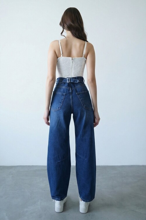 Koyu Mavi 5 Cepli Bol Paça Baggy Jean