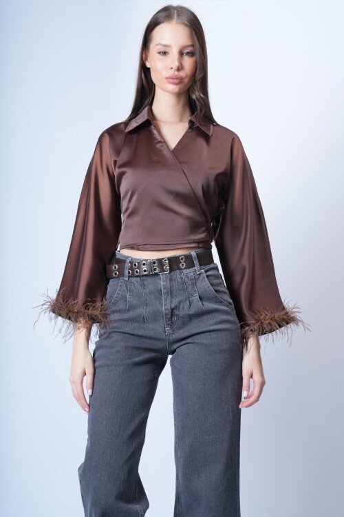 Acı Kahve Kruvaze Püsküllü Bluz