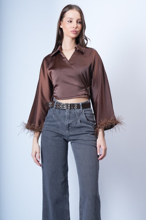 Acı Kahve Kruvaze Püsküllü Bluz
