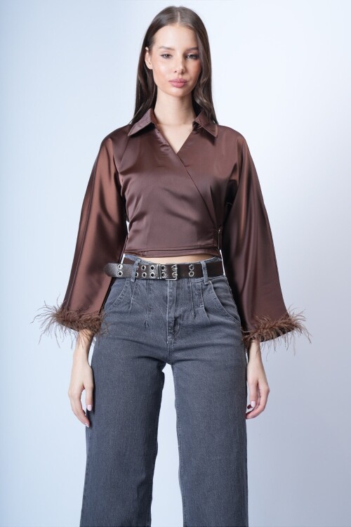 Acı Kahve Kruvaze Püsküllü Bluz