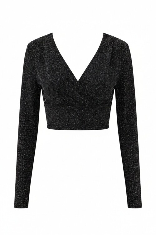 Kruvaze Yaka Simli Crop Bluz