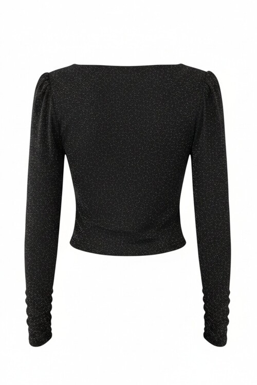 Kruvaze Yaka Simli Crop Bluz