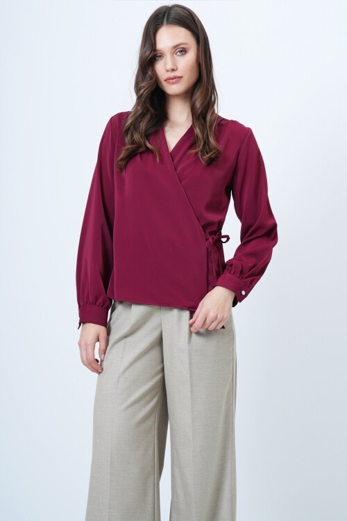 Kruvaze Yaka Yandan Bağlamalı Bluz
