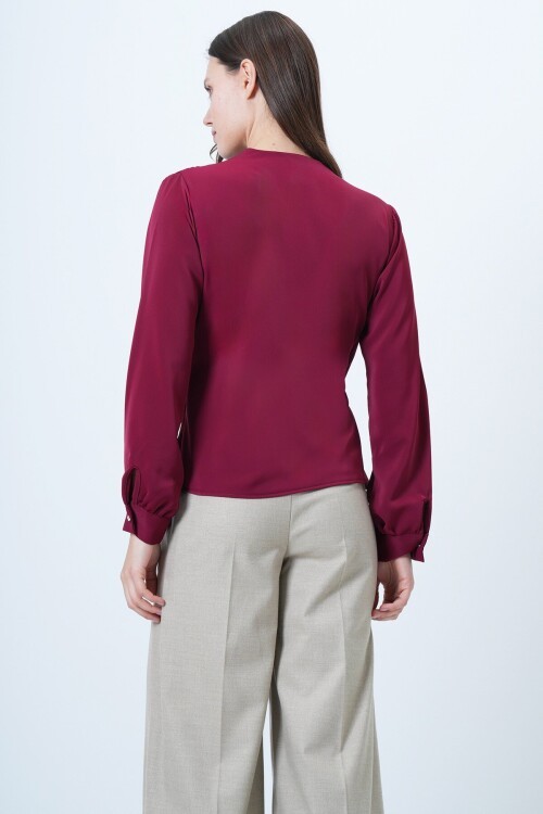 Kruvaze Yaka Yandan Bağlamalı Bluz