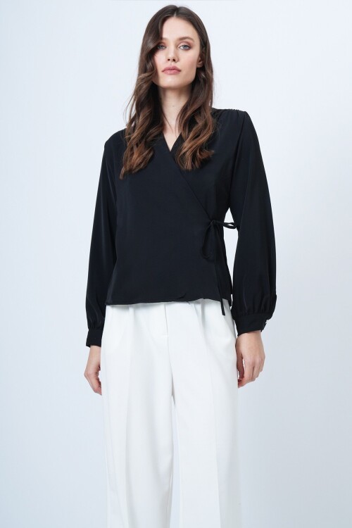 Kruvaze Yaka Yandan Bağlamalı Bluz
