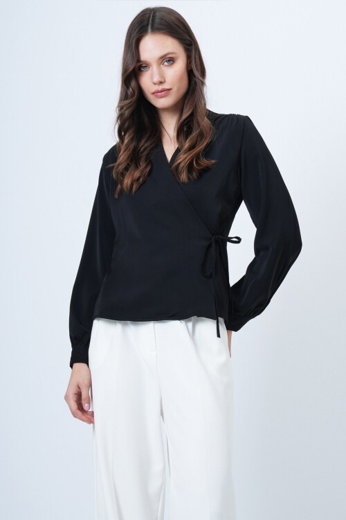 Kruvaze Yaka Yandan Bağlamalı Bluz
