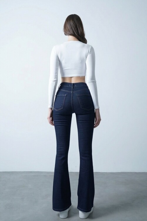 Lacivert 5 Cepli Full Likra İspanyol Paça Jean