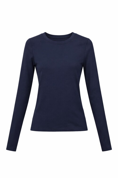 Lacivert Likralı Uzun Kollu Bluz