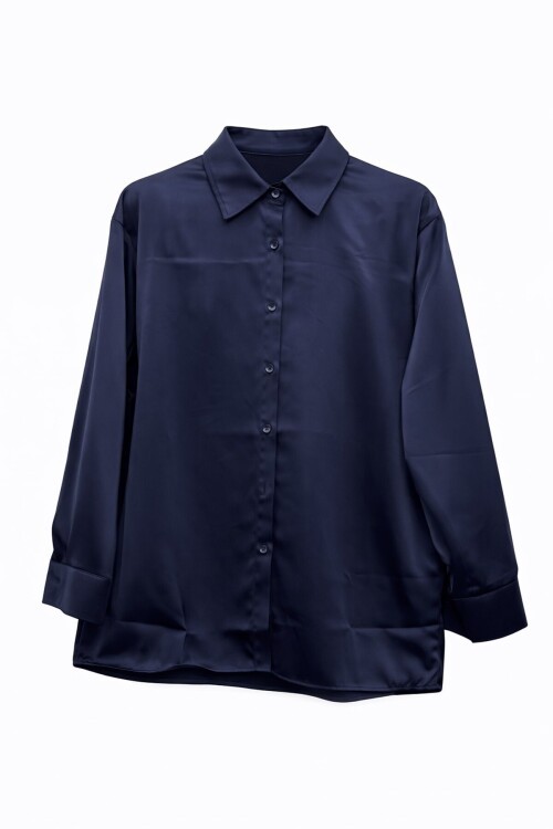 Lacivert Saten Gömlek