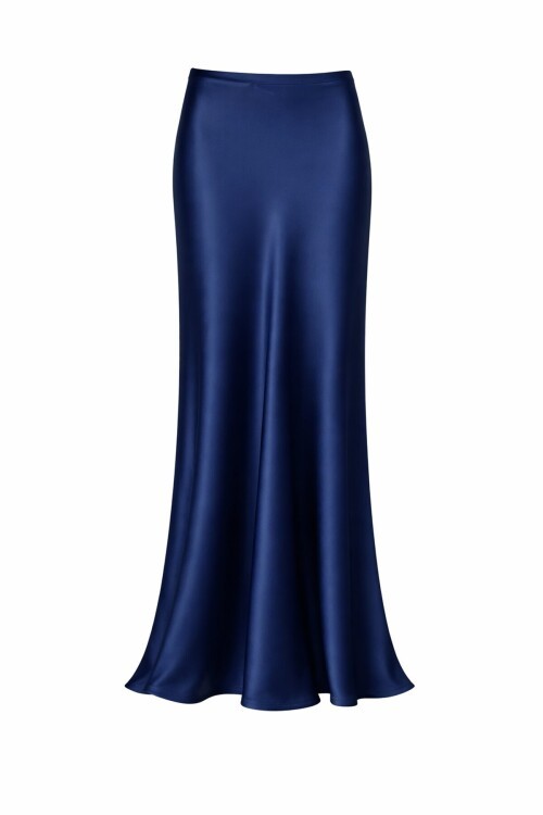 Lacivert Saten Maxi Etek