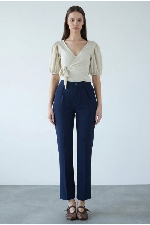 Lacivert Yüksek Bel Havuç Pantolon