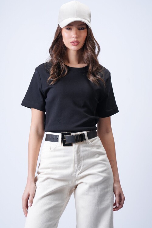 Siyah Likralı Kısa T-Shirt