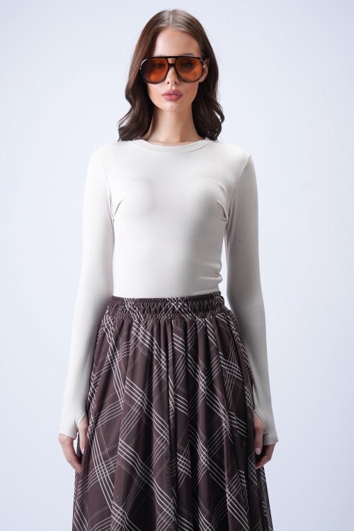 Likralı Uzun Kollu Bluz