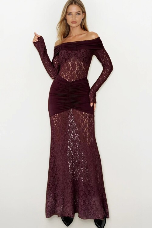 Madonna Yaka Danteli Maxi Boy Elbise