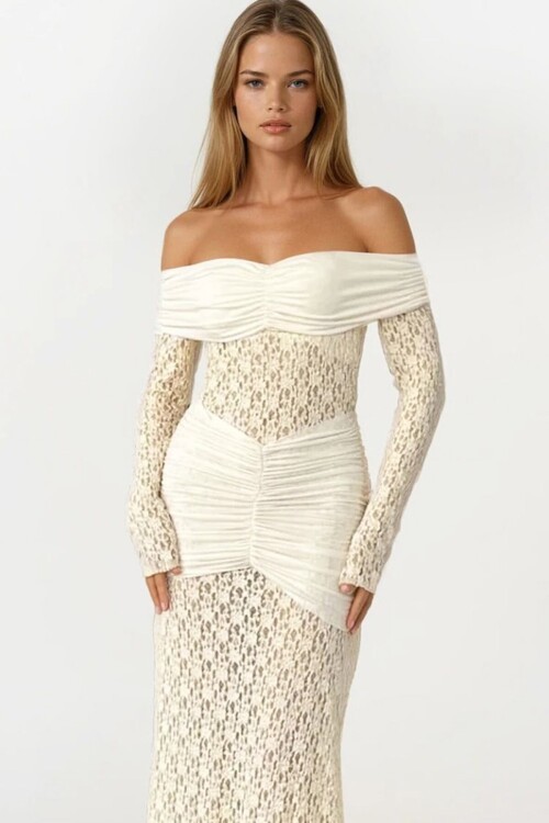 Madonna Yaka Danteli Maxi Boy Elbise