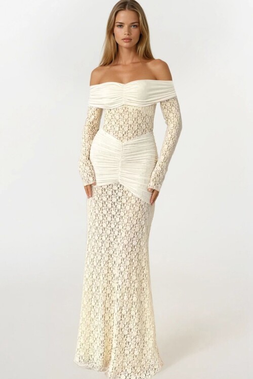 Madonna Yaka Danteli Maxi Boy Elbise